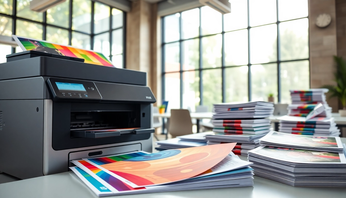 edmonton printing services showcased in a modern workspace with colorful materials.