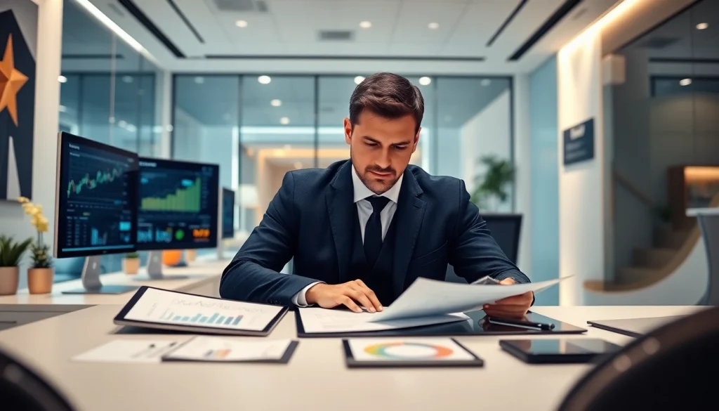 Профессиональная сцена, иллюстрирующая надёжную онлайн-платформу 79king для ставок с современными финансовыми элементами в стильном офисном окружении