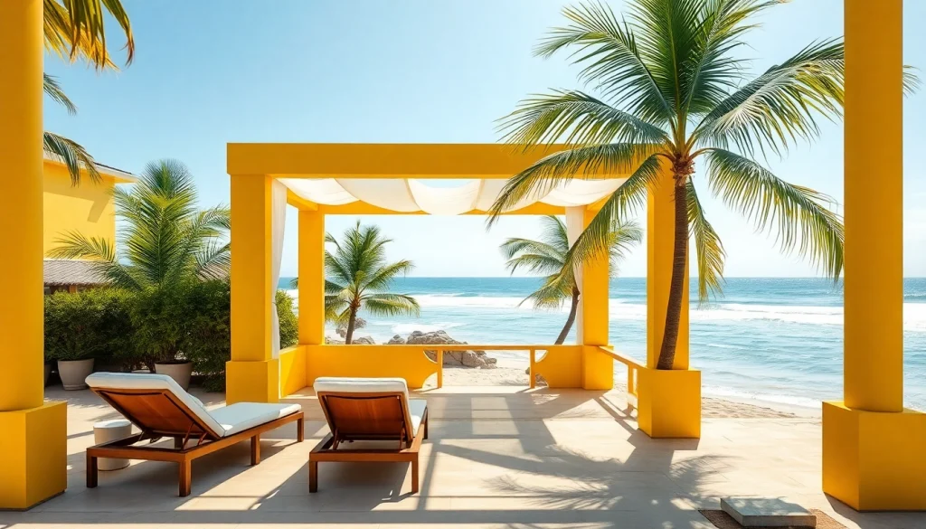 Relaxing coastal cabana offers a vibrant beachside retreat with stunning views and tropical atmosphere.