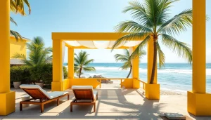Relaxing coastal cabana offers a vibrant beachside retreat with stunning views and tropical atmosphere.