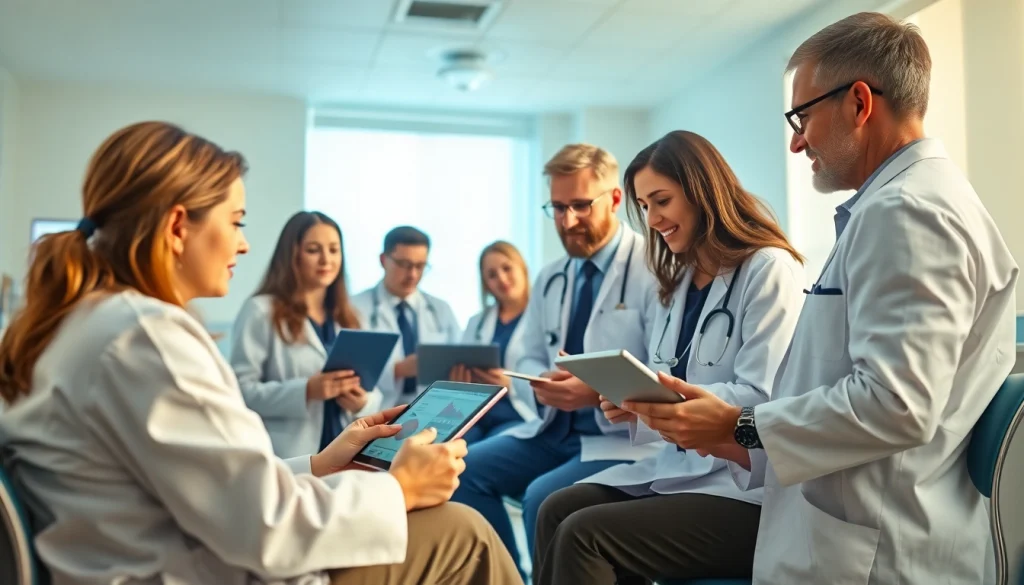 Researchers discussing the ADAPTABLE Aspirin Study with patients in a clinical setting.