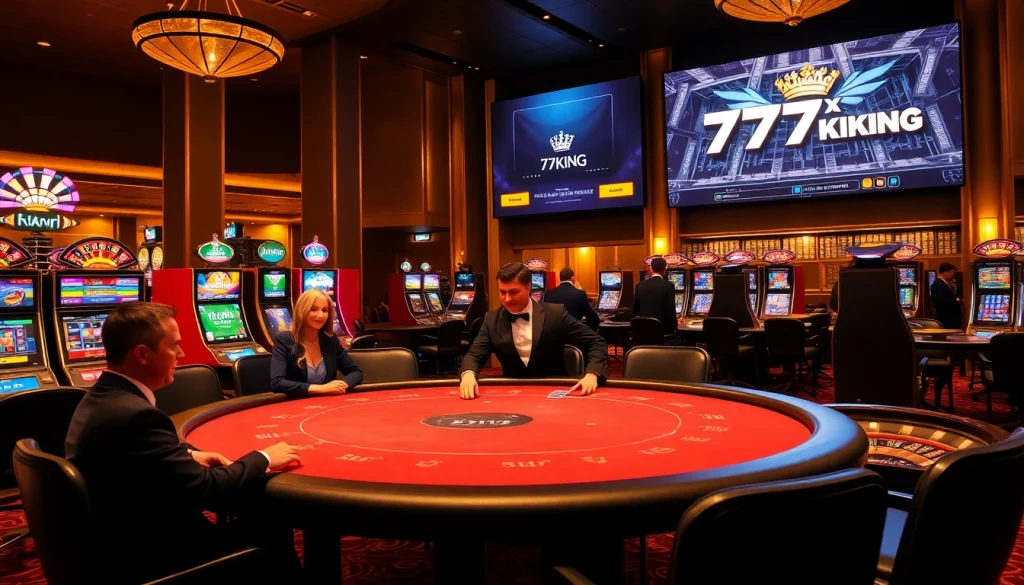 Gambler enjoying a thrilling game at the 79king casino, featuring lavish poker tables and vibrant slot machines.