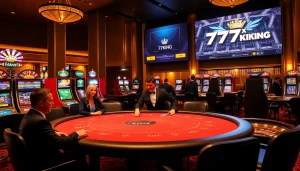 Gambler enjoying a thrilling game at the 79king casino, featuring lavish poker tables and vibrant slot machines.