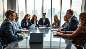 Engaged legal professionals discussing strategies at https://www.turnpikelaw.com in a modern conference room.
