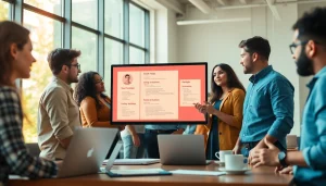 Engaging team discussion around a digital platform for the free job post process, highlighting collaboration.