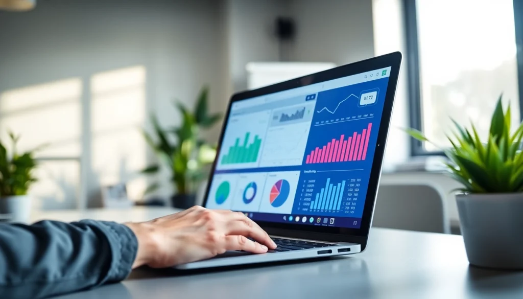 Analizuojant https://technaujienos.lt duomenis moderniame biure su šviesiais grafika.