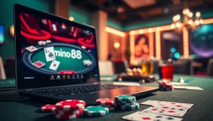 Masukkan ke dalam permainan domino88 login poker game dengan chips dan kartu poker di depan.