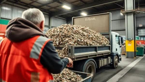 Schrotthändler Düsseldorf lädt Schrott schnell auf einen Lastwagen.