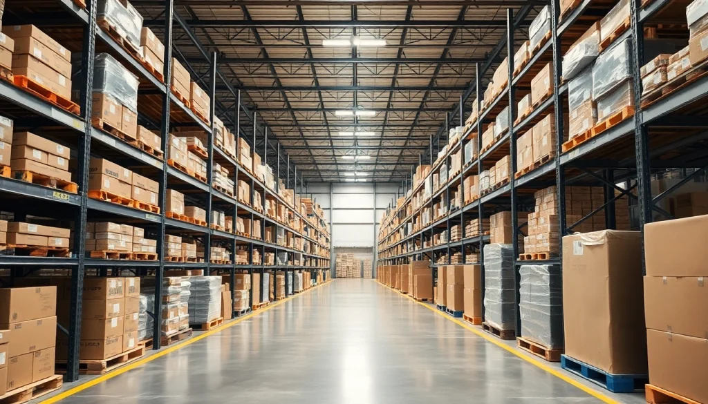 Optimize warehousing processes in a bright and organized facility filled with goods.