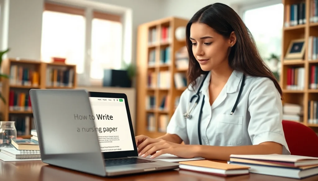 Student demonstrating techniques on how to write a nursing paper in a focused study environment.