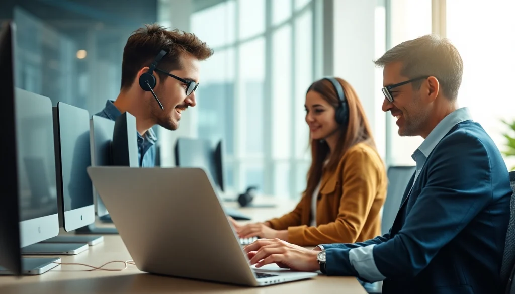 Provide effective computer it support with expert technicians helping clients in a professional setting.