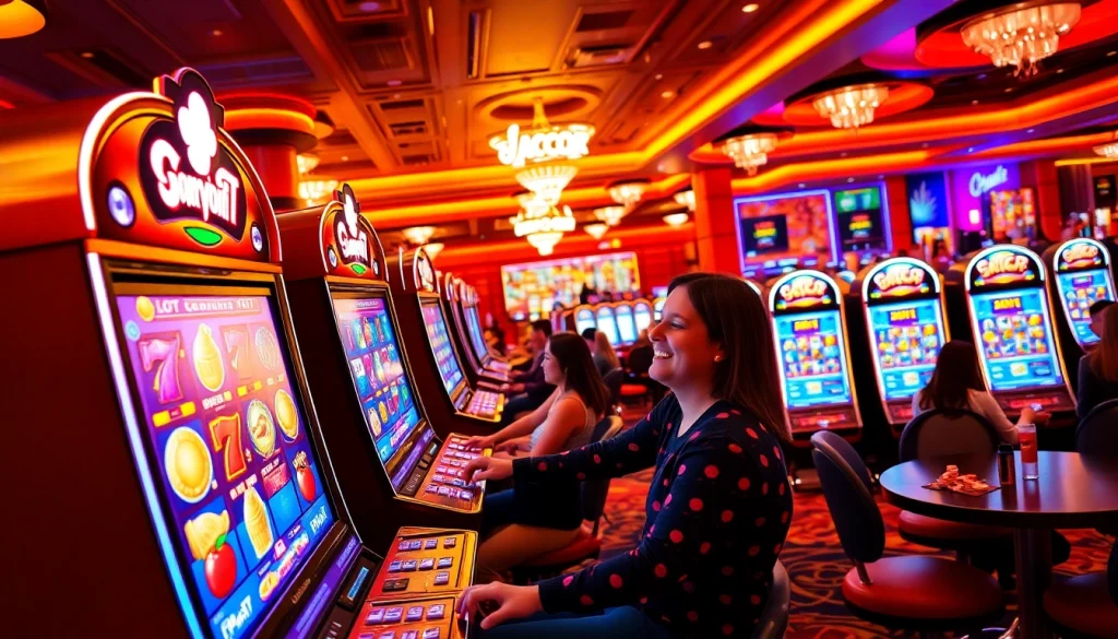 Mesin slot gacor yang dikelilingi oleh pemain yang bersenang-senang di kasino.