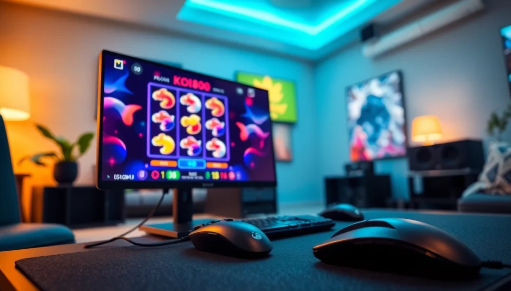 Menampilkan permainan koi800 game dalam suasana ruang game yang nyaman dan energik.