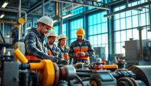 Skilled labor for energy sector professionals collaborating effectively in a bright energy facility.