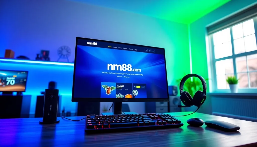 Showcasing a modern gaming setup featuring mm88.com in a vibrant and inviting atmosphere.