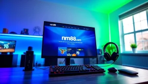 Showcasing a modern gaming setup featuring mm88.com in a vibrant and inviting atmosphere.