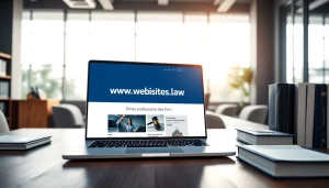 Showcase of professional law firm website at https://www.websites.law on a modern laptop in a bright office environment.