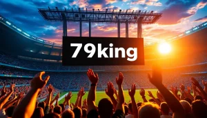 Fans celebrating at a sports event with the digital scoreboard reading '79king'.