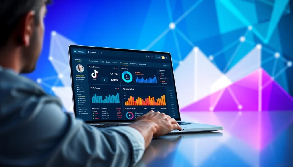 Engage with the TikTok SMM panel interface displayed on a sleek laptop in a digital environment.