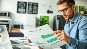 Consulta sobre Certificado Ahorro Energético con documentos y gráficos en una oficina moderna.