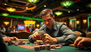 Masuk ke permainan domino88 login poker game dengan suasana menegangkan di meja penuh fokus.