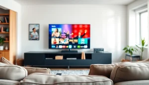 Experience premium streaming content with https://vizomate.com in a modern living room setting.