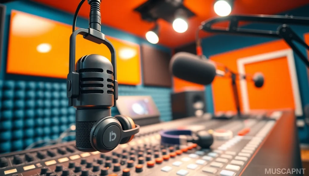 Engaging radio studio setup reflecting https://www.westcentralsbest.com with vibrant colors and professional equipment.