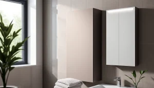 Erleben Sie den eleganten sonni Spiegelschrank, strahlend beleuchtet im modernen Badezimmer.