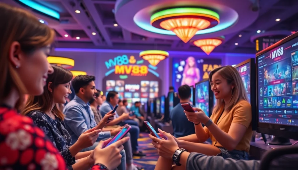 Exciting MV88 game scene showcasing diverse players immersed in digital gameplay.