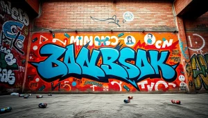 Admire graffiti wall art featuring vibrant urban landscapes and abstract designs.