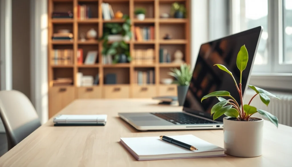 Beleef de professionele uitstraling van https://www.stofnodig.nl met een opgeruimd bureau en natuurlijke verlichting.