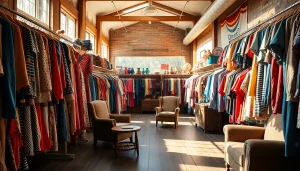 Shop sustainable fashion at https://thrift-vintage.com with a vibrant display of vintage clothing.