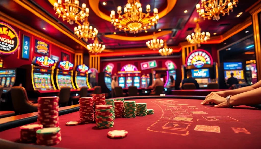 Experience the thrill at c168me.com with live poker action surrounded by colorful slot machines.