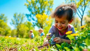 Engaged child showcasing Our Children's Vision by planting a flower in a lush green park.