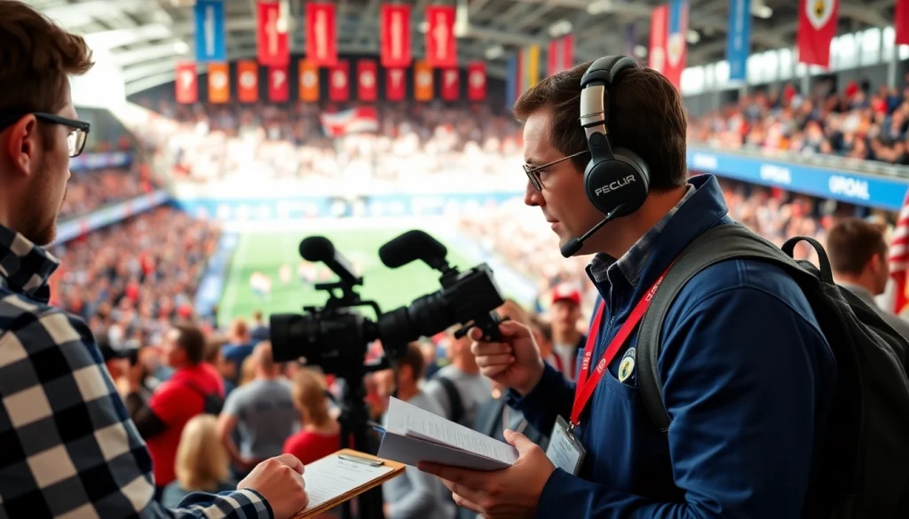 Covering live sports events for sportsbytes.com.ph with journalists engaging in on-site reporting.