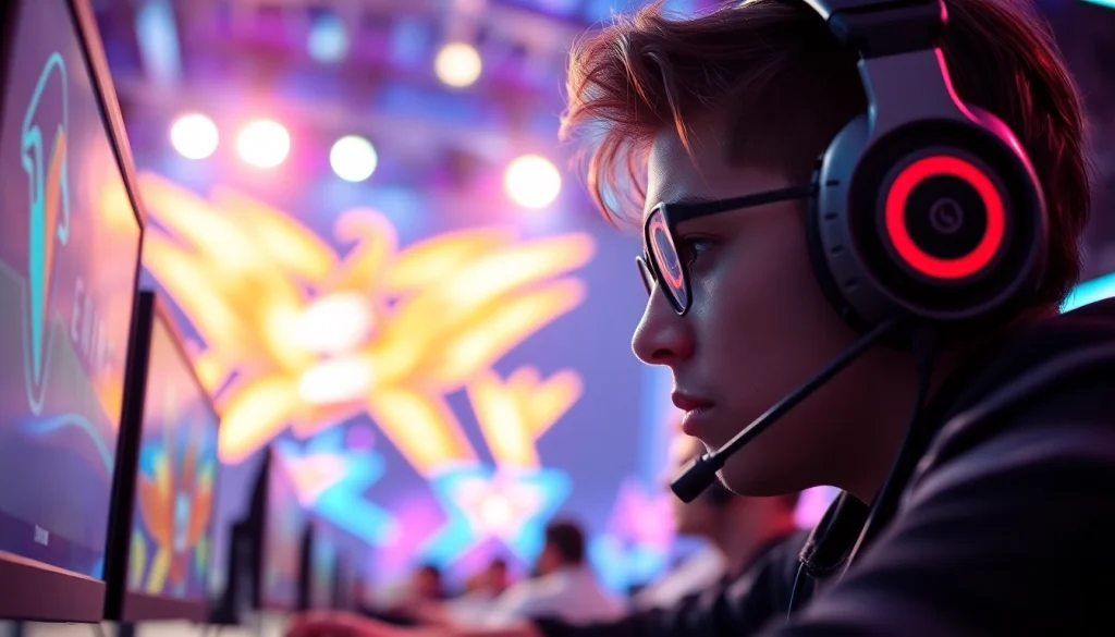 Jentoto pemain game yang berkompetisi dengan antusias di arena permainan virtual.