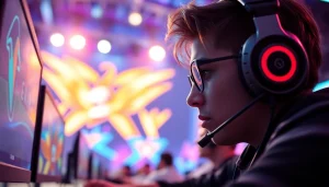 Jentoto pemain game yang berkompetisi dengan antusias di arena permainan virtual.