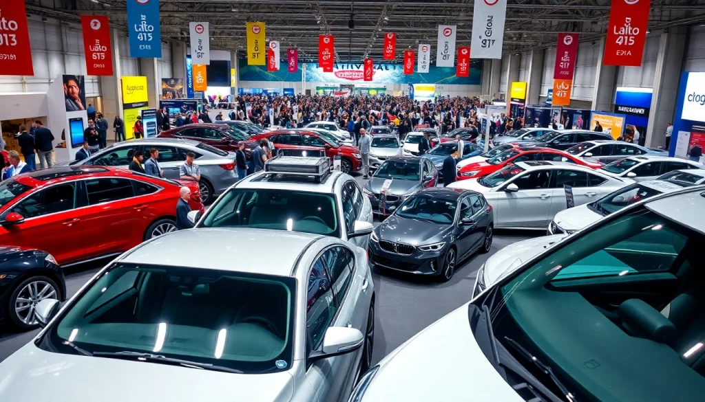 Visitors enjoying the vibrant Auto Cars Show featuring diverse modern vehicles.