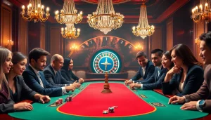 Players engaging at an s88vip poker table in a luxurious casino atmosphere.