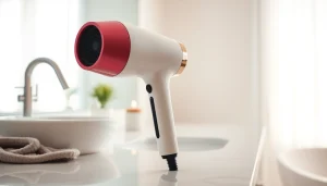Highlighting the laifen se hair dryer on a bathroom vanity, showcasing its sleek design.