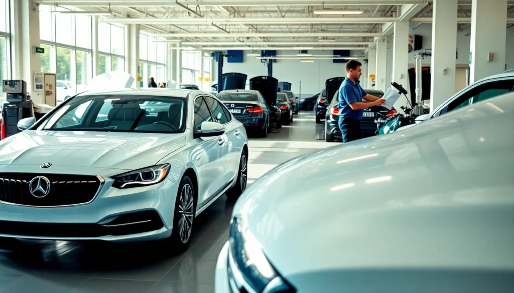 Car service near me with professional technicians servicing vehicles at a modern auto repair shop.