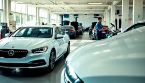 Car service near me with professional technicians servicing vehicles at a modern auto repair shop.