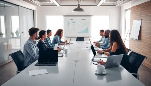 Engage in dynamic business collaboration at a modern office setup.