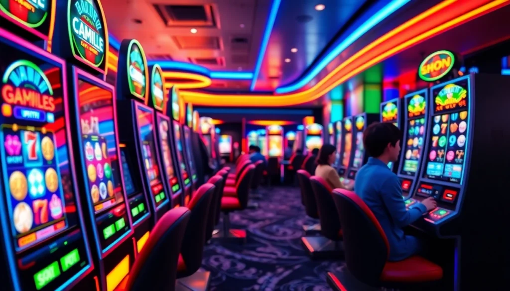 Petanitoto menawarkan slot game seru dengan pencahayaan neon dan pemain penuh semangat.
