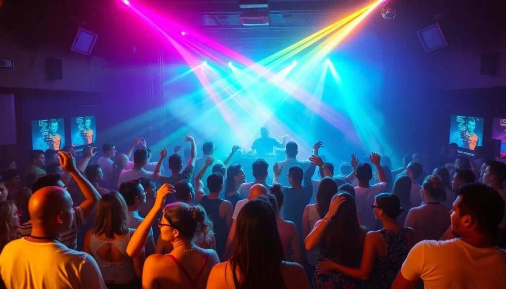Dance party at the biggest nightclub in Puerto Rico featuring a lively crowd and vibrant lights.