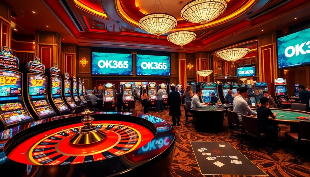 Experience the excitement of OK365 Trang chủ with vibrant casino gaming scenes and engaging players.