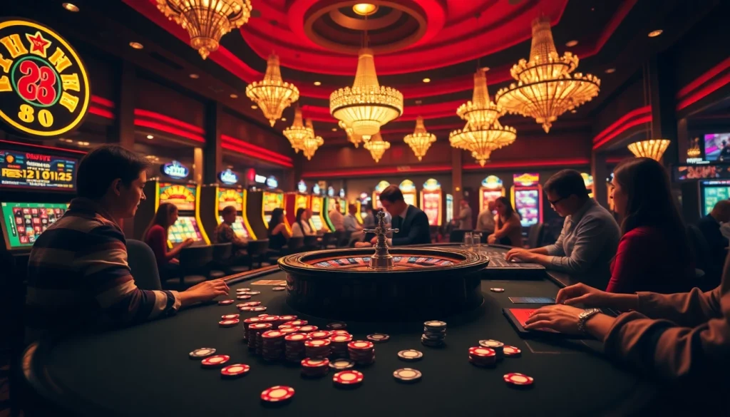 Players enjoying a thrilling HB 88 casino experience with vibrant tables and exciting gaming action.