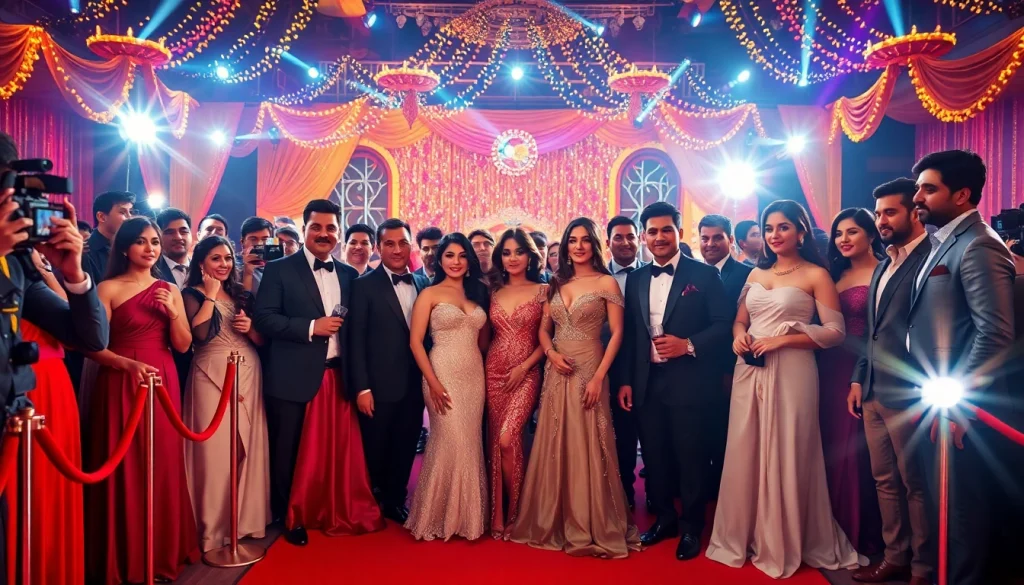 Capture the glamour of Bollywood celebrities at an event featuring elements from https://bollywoodcelebnetworth.in.