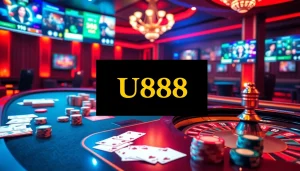 Experience the excitement of U888 with a vibrant online casino scene featuring roulette and poker games.