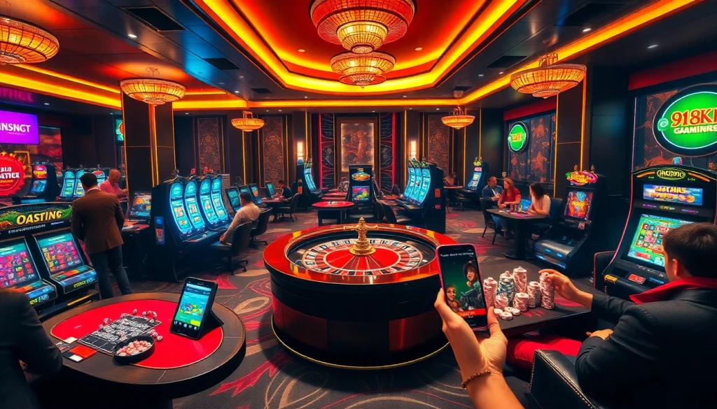 Experience the thrills of 918kiss for android 4.1 2 with a vibrant casino scene showcasing excitement and luxury gaming.